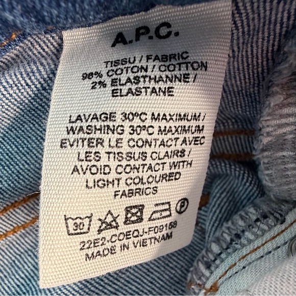 A.P.C. Spring Jeans Womens 25 Blue High Rise Straight Leg Raw Hem Classic Iconic - Picture 10 of 11
